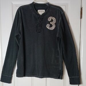 Aeropostale Faded Black Henley Long Sleeve Shirt Y2K Grunge Punk Size L
